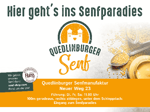 Einladungsschild: Senfparadies Quedlinburg