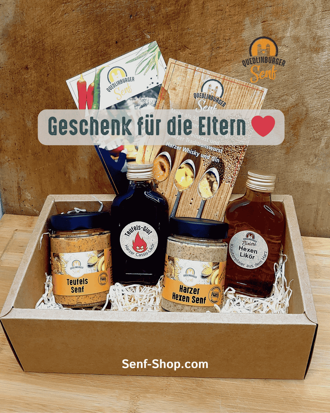 Geschenkset „Hexen & Teufel“ mit Senf & Likören – handgemacht, regional & perfekt für Kräuterhexen und Genießer.