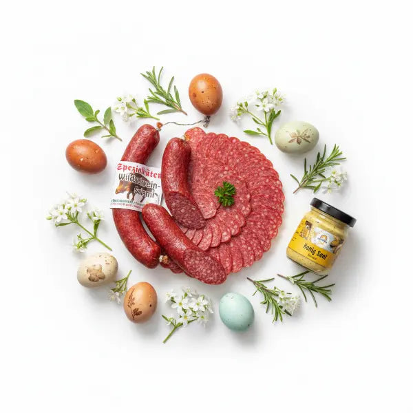 Oster-Geschenk aus dem Harz – Wildsalami & Senf Bundle