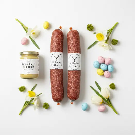 2 Wildsalamis mit MOstrich-Senf