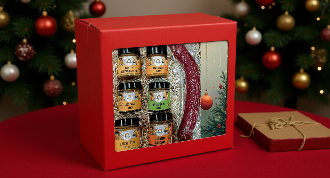 Handgemachte Feinkost und Senfgeschenke aus der Quedlinburger Senf-Manufaktur – perfekte Weihnachtsgeschenke für Genießer und Feinschmecker.