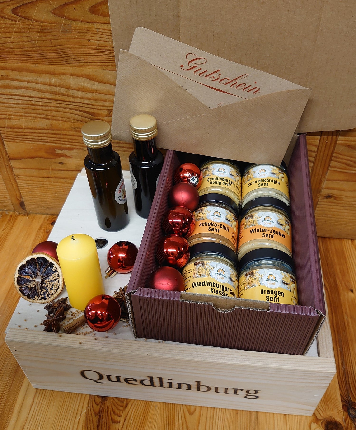Harzer Genuss-Geschenk mit Senf, Gutschein, Likör und Oxymel senf-shop.com