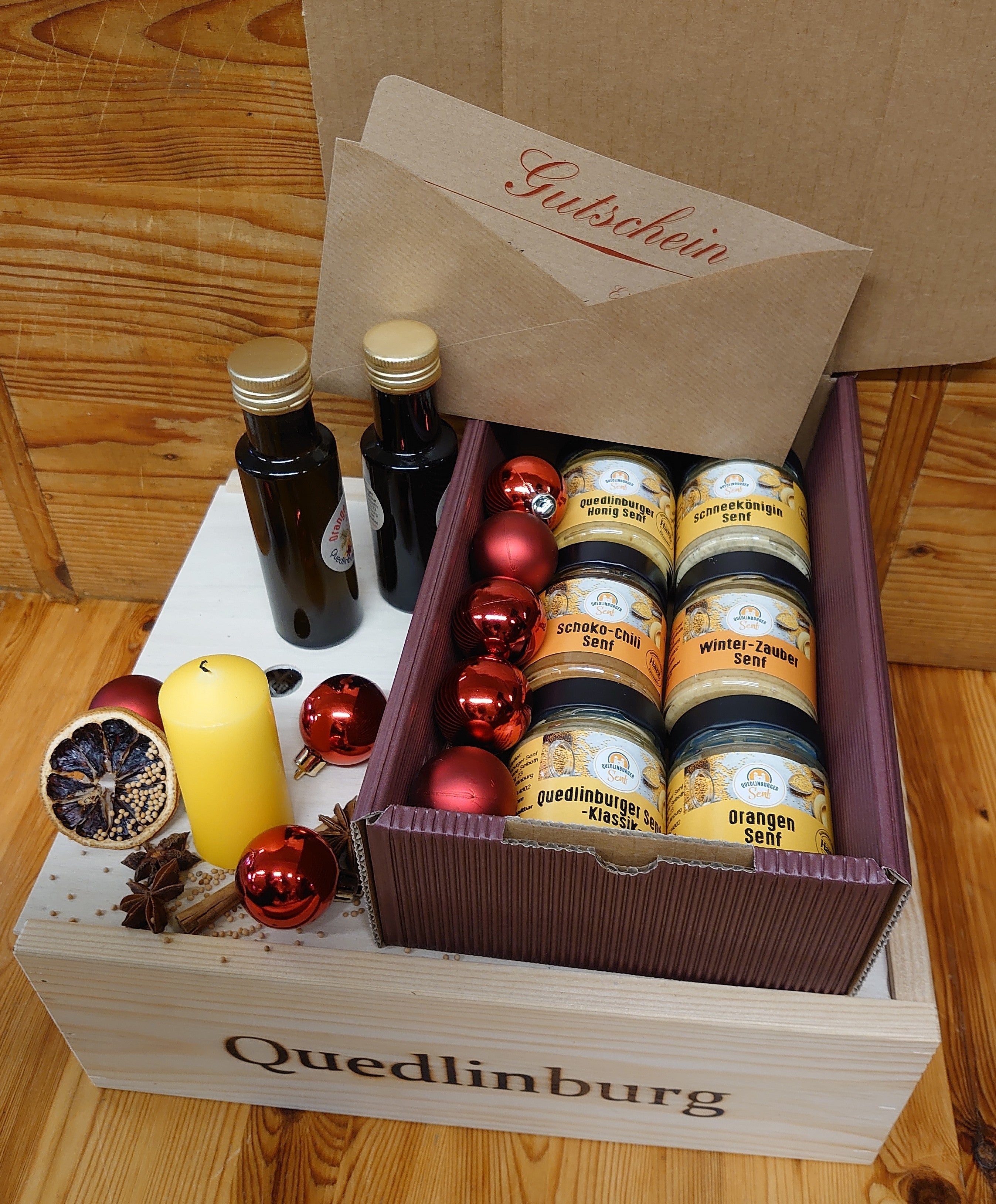 Harzer Genuss-Geschenk mit Senf, Gutschein, Likör und Oxymel senf-shop.com
