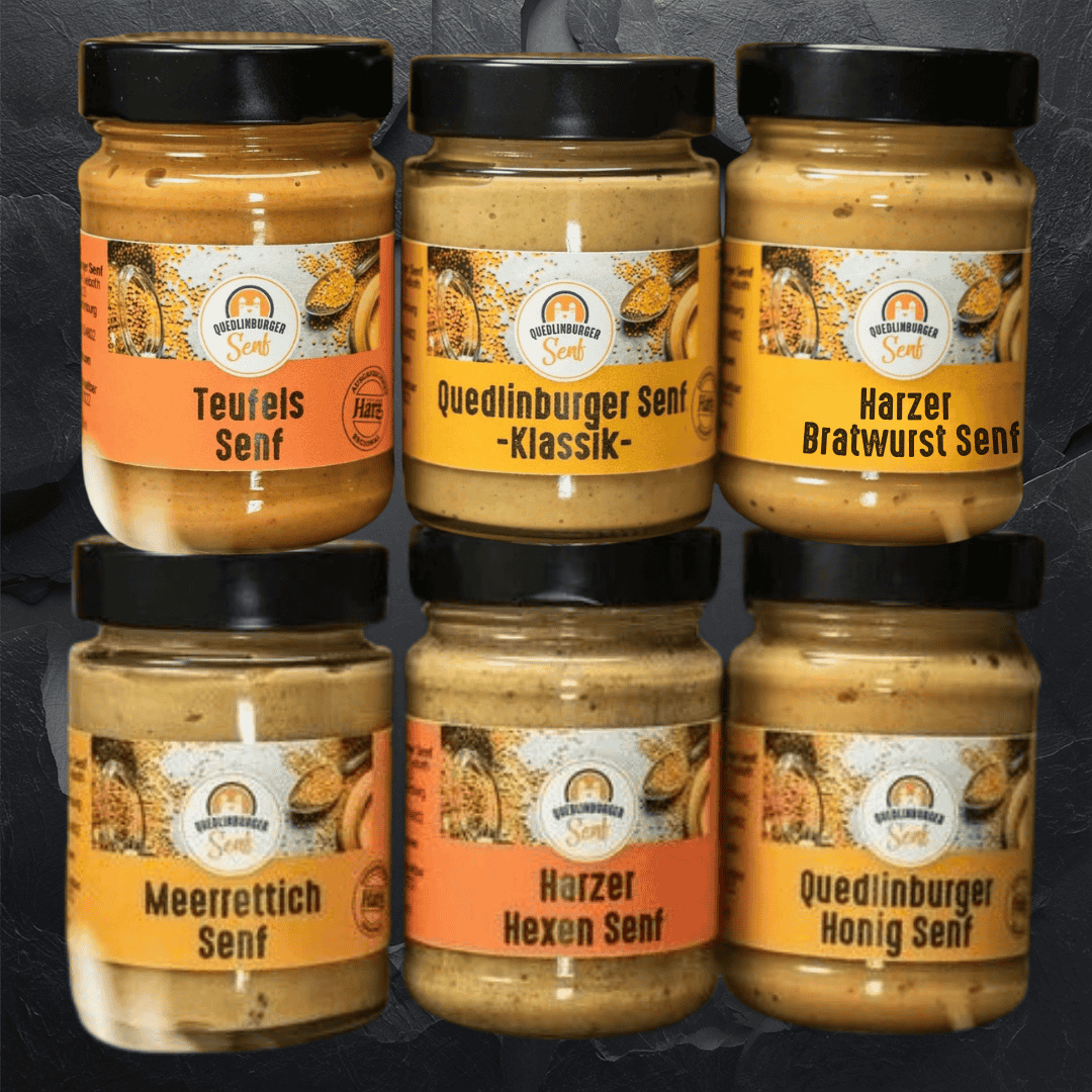 6er Senf Favoriten Bundle (6×190 ml) – sechs Sorten im Maxi-Glas, handgemacht in Quedlinburg