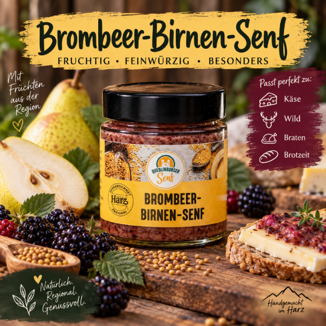Brombeer-Birnen-Senf mit Birnen, Brombeeren und Brot und Senf