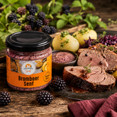 Brombeer Senf mit Wildbraten und Klößen