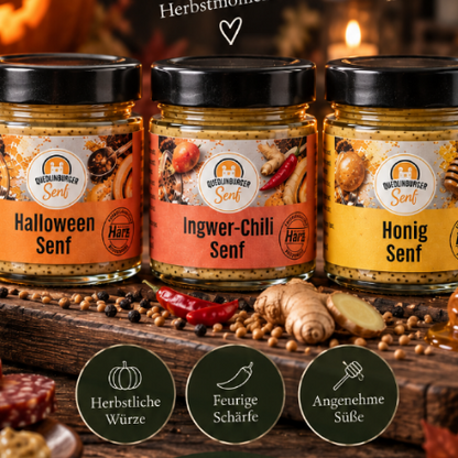 Halloween-Trio mit Ingwer-Chili-Senf