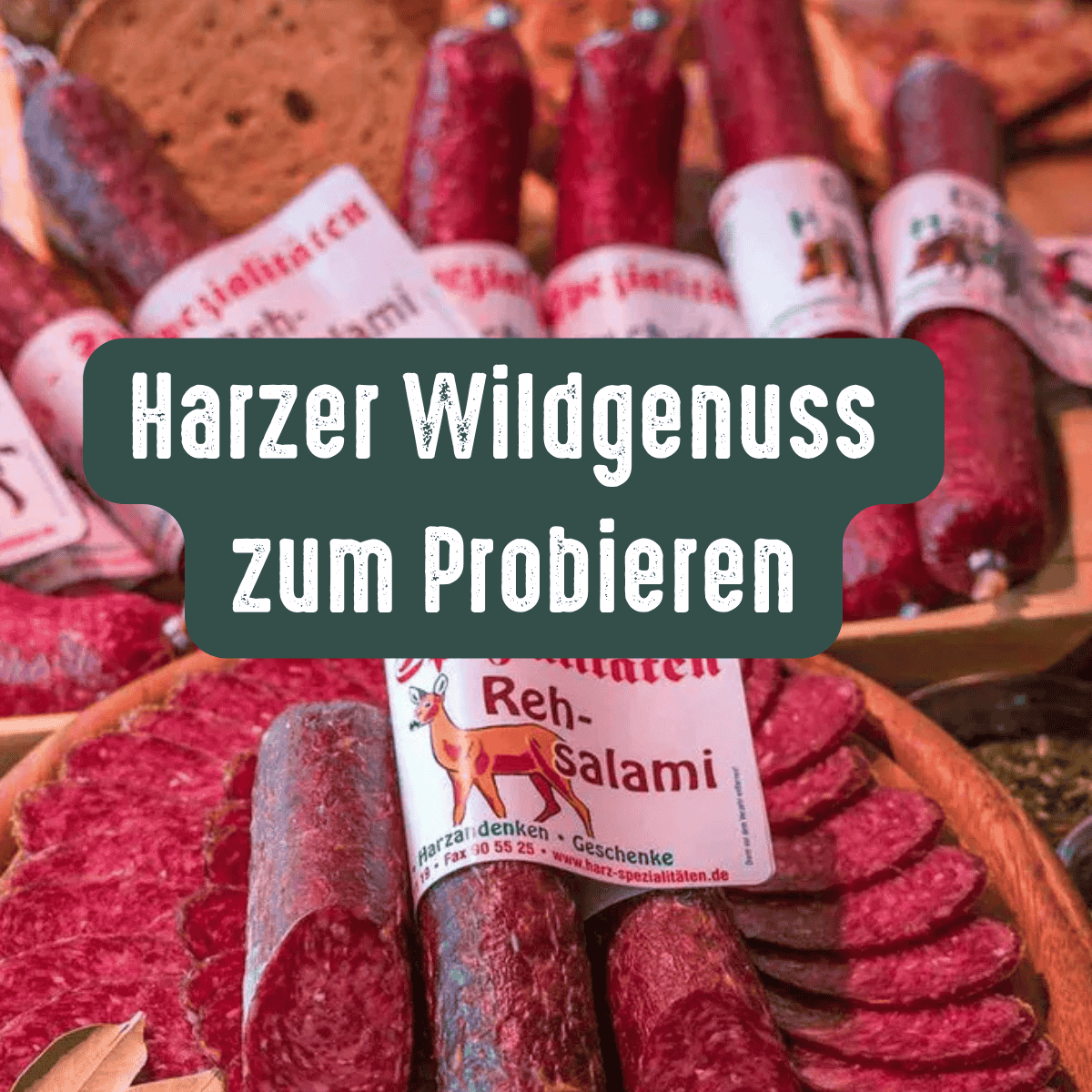 Wild-Probierset aus dem Harz mit Wildsalami, Wildleberwurst und Hirschlandjägern, handwerkliche Wildspezialitäten rustikal arrangiert