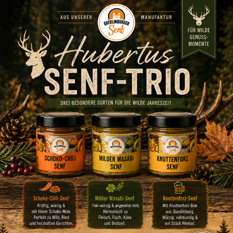 Hubertus-Senf-Trio: 3 herbsliche Senfe