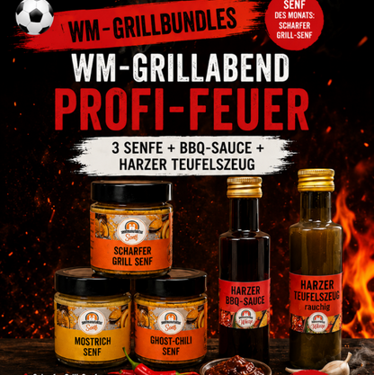WM-Grillabend Profi-Feuer: 3x Senf+2 Saucen