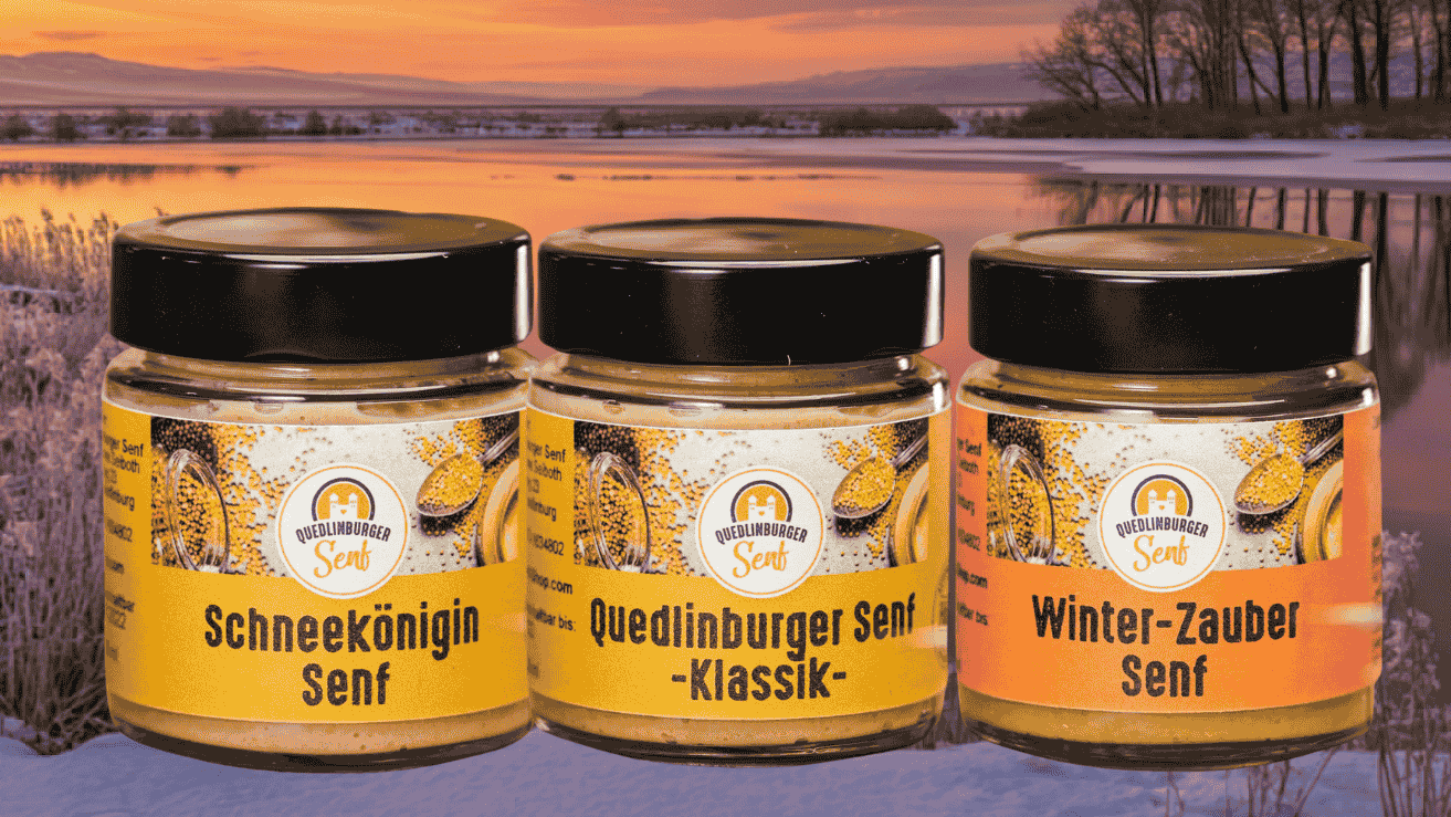 Winter-Edition Senf Set mit Schneekönigin, Winterzauber und Klassik Senf aus Quedlinburg