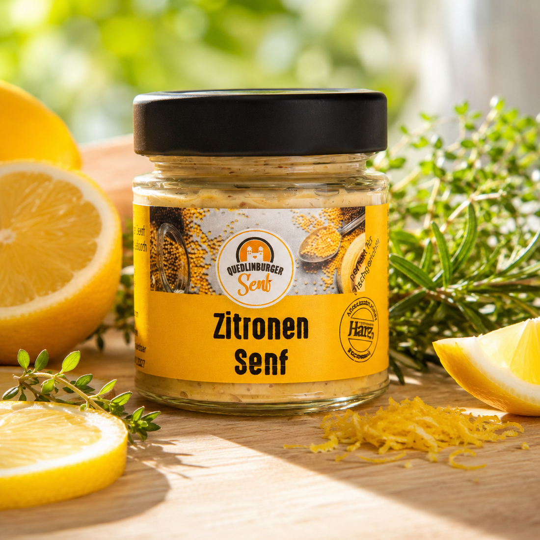 Zitronen-Senf mit Zitronen und Kräutern