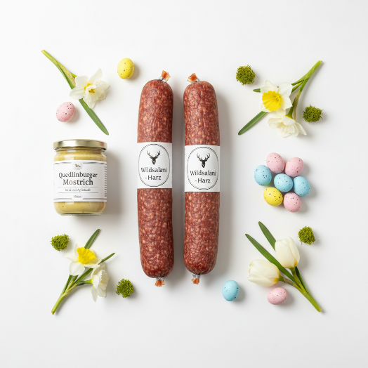 2 Wildsalamis mit MOstrich-Senf