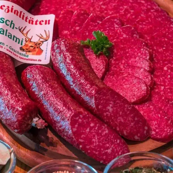 Hirschsalami aus dem Harz – kräftig, wild &amp; handwerklich gereift - senf - shop.com