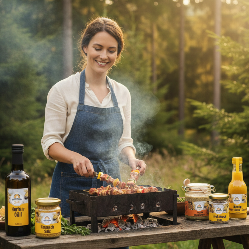 Muttertags-Set – Mutter im Wald am Grill quadratisch